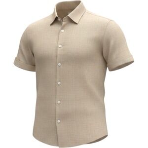 Porter & Ash Mens Tan 100% Linen Short Sleeve Button Down Shirt Size Medium